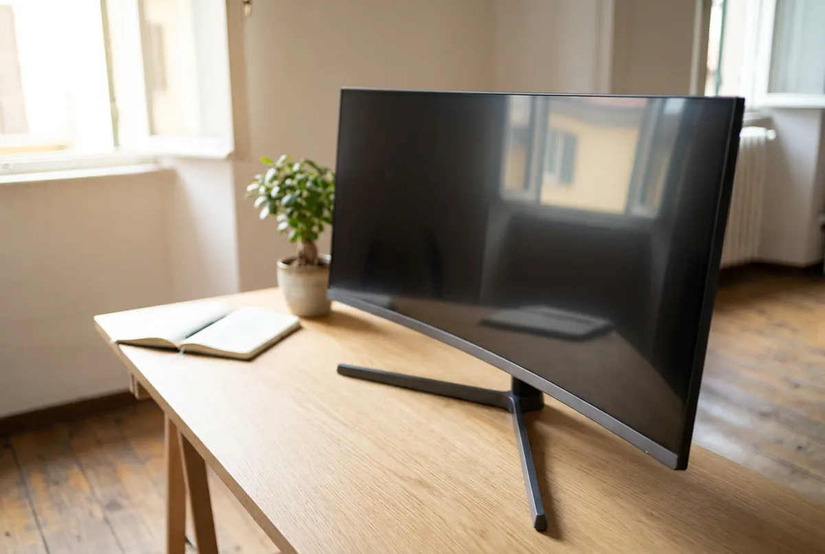 Illustrazione di una postazione con monitor esterno e portatile